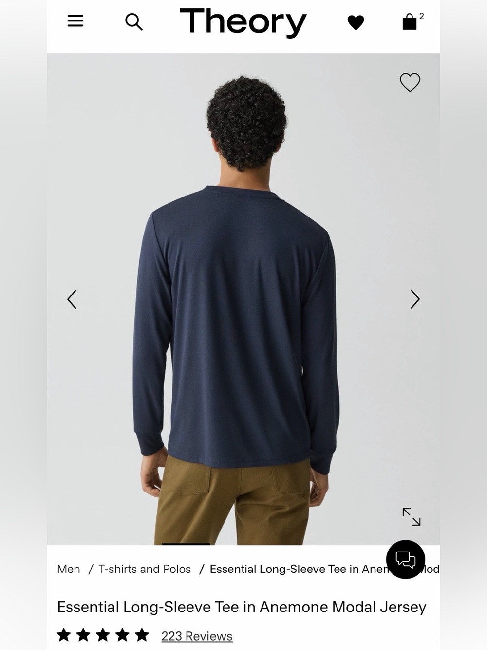 Theory "Anemone Milano" Essential Tee Long Sleeve in Baltic